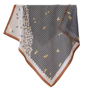 Navy and grey silk scarf with geometric H patterns and equestrian motifs