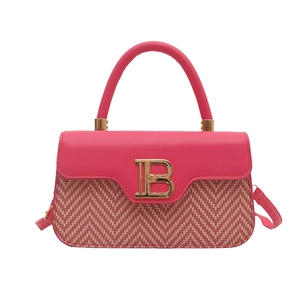 Borsa a mano rosa colorblock con motivo intrecciato e fibbia logo B dorata