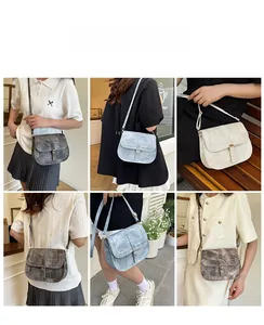 Lifestyle model views of vintage marble texture saddle crossbody bags in three colors