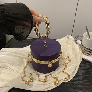 Bolso de Noche Cilíndrico de Acrílico Asa de Perlas Metálicas Cadena Bandoulière Bolso de Hombro para Mujer Fiesta Boda Banquete Clutch