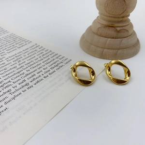 Irregular Twisted Hoop Earrings Titanium Steel Gold Plated Minimalist Geometric Metal Jewelry Fashion For Women
