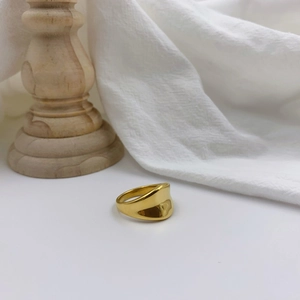 Irregular Geometric Ring Minimalist Polished Stainless Steel Wide Surface Retro High End Jewelry For Women Gold Color