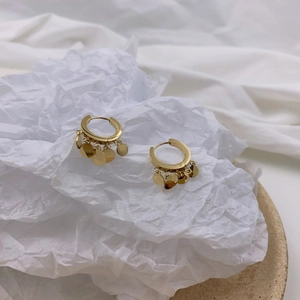French Style Gold Plated Titanium Steel Hoop Earrings With Round Sequins Dangle Geometric Niche Jewelry For Women