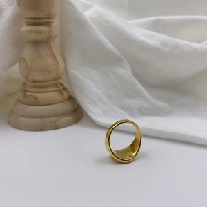 Minimalist vintage gold concave ring with a chunky irregular polished finish for women