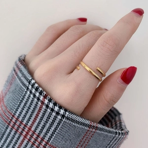 Multi Layer Spiral Wrap Ring 18K Gold Plated Titanium Steel Open Adjustable Minimalist Smooth Geometric Jewelry For Women
