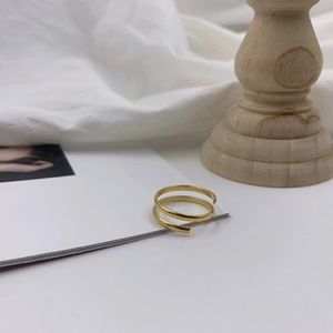 Minimalist 18k gold plated stainless steel double layer spiral open ring for women