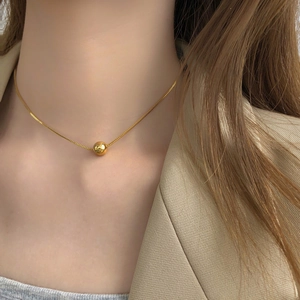 Minimalist Gold Ball Pendant Necklace Titanium Steel Box Chain For Women Simple Versatile Mirror Polished Jewelry
