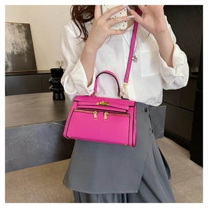 Detail van roze Kelly-tas met litchi-textuur en metalen ritsen voor een luxe look