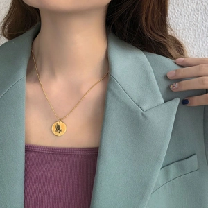 Hip-hop style gold coin pendant necklace featuring prayer hands and One Day At A Time