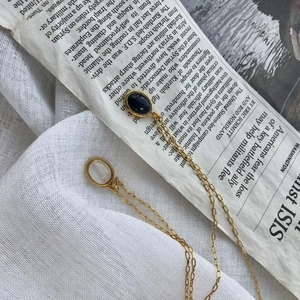 Retro Oval Pendant Necklace Titanium Steel Gold Plated With Black White Agate Minimalist French Style Clavicle Chain For Women