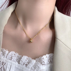 Layered Necklace Titanium Steel Polished Gold Ball Pendant Minimalist Elegant Clavicle Chain For Women
