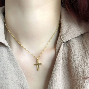Cross Pendant Necklace Titanium Steel Gold Plated Minimalist Stereo Groove Geometric Jewelry For Women