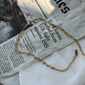 Minimalist Paperclip Link Chain Necklace Gold Plated Titanium Steel Adjustable Choker For Women Simple Fashion Jewelry
