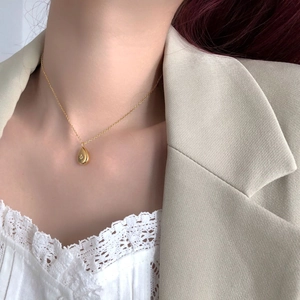Titanium Steel Necklace Teardrop Square Starburst Pendant Gold Plated Zircon Inlaid Minimalist Jewelry For Women