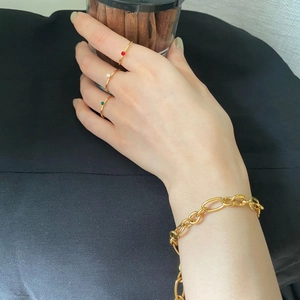 Minimalist Stackable Ring 14K Gold Plated Stainless Steel Colorful Round Cubic Zirconia Inlaid Jewelry For Women
