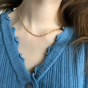 Gold paperclip chain necklace for women, minimalist layering choker link jewelry