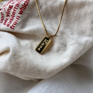 18K gold plated snake chain necklace with rectangular Love engraved pendant