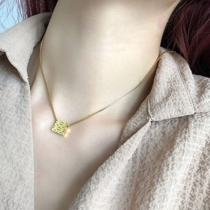 Double Happiness Pendant Necklace Titanium Steel Gold Plated Hollow Square Chinese Style Box Chain Elegance For Women