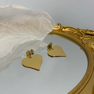 Heart Dangle Earrings Gold Plated Titanium Steel Double Love Shape Mirror Polish Geometric Fashion Jewelry For Women