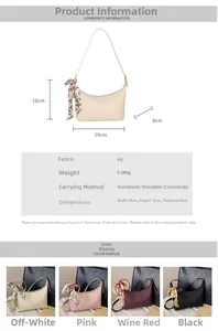Detailed spec sheet and multi-color view of stylish PU leather shoulder bags for women