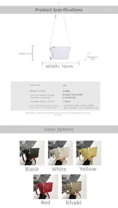 Size chart showing PU leather bucket bag dimensions and crossbody strap length details