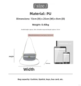 Detailed size comparison of a woven PU shoulder bag with an A4 folder and accessories
