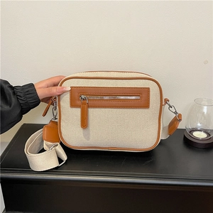 Borsa A Tracolla Da Donna In Tela E Pelle Colore A Contrasto Tracolla Larga Borsa Quadrata Fotocamera Moda Minimalista