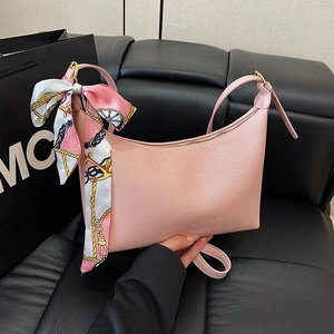 Women Large Capacity Underarm Bag Retro PU Leather Hobo Bag With Satin Scarf Decor Fashion Crossbody Shoulder Bag