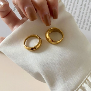 Minimalist 18K gold plated titanium steel dome rings with polished mirror finish