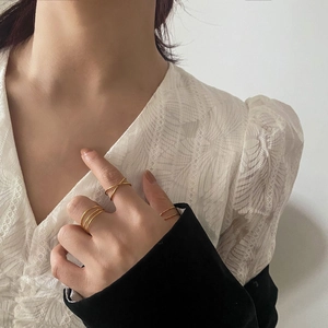 Minimalist Titanium Steel Gold Plated Rings Geometric Layered Cross Winding Retro Jewelry Accessories Women