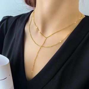 Collier Y Multi-Rangs Acier Titane Plaqué Or Longue Frange Lariat Chaîne De Clavicule Bijoux Minimalistes Élégants Pour Femmes