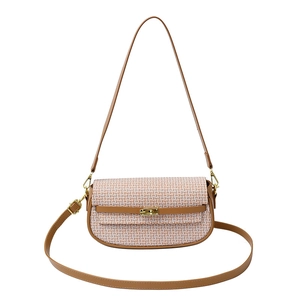 Vintage Women's Crossbody Bag PU Leather Woven Geometric Pattern Small Square Bag With Gold Metal Lock Shoulder Bag For Daily Travel