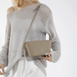 Khaki pebbled leather shoulder bag with adjustable strap and Fashion embossing