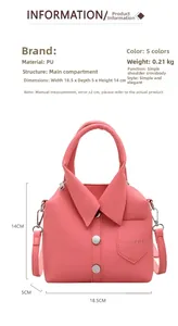 Pink shirt-shaped PU crossbody bag with button detail, size 18.5x5x14cm and 0.21kg