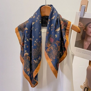 Foulard Quadrato Vintage Da Donna Stampa Fiori E Uccelli Raso Effetto Raso Sciarpa Professionale Leggera
