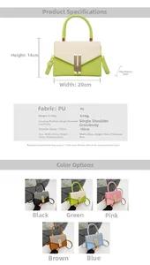Detailed size specifications and color options for the vintage PU leather crossbody bag