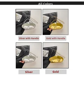 Borse da sera metalliche oro e argento con manici di perle e tracolle a catena sottile