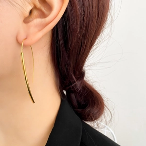 Orecchini A Gancio Curvo In Acciaio Inossidabile Placcato Oro Minimalista Geometrico Lungo Gioielli Per Donne
