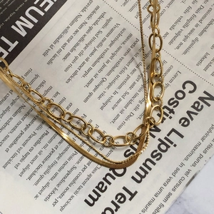 Minimalist Gold Multi Layered Necklace Titanium Steel Snake Link Chain Stackable Jewelry For Women