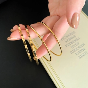Minimalist Titanium Steel Gold Plated Bangle Bracelets High Polish Geometric Fashion Jewelry For Women