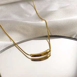 Smile Curved Tube Pendant Necklace Titanium Steel Snake Bone Chain Gold Plated Minimalist Elegant Jewelry For Women