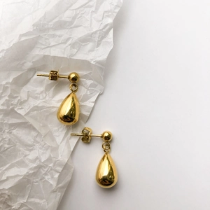Gold Teardrop Stud Earrings Titanium Steel Plated Minimalist Sleek Water Drop Jewelry For Women Daily Wear