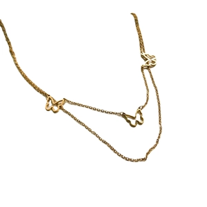 Double-layer golden butterfly pendant necklace with minimalist choker chain for women