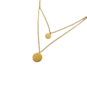 Double-layered gold pendant necklace with minimalist dual round discs for women