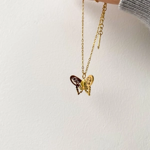 Hollow Butterfly Pendant Necklace Titanium Steel 18K Gold Plated Adjustable Chain Minimalist Jewelry For Women