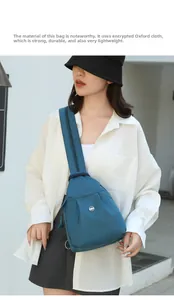 Blue Oxford fabric chest bag featuring durable zippers and a front utility pocket