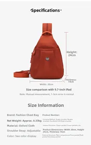 Detailed size chart showing 20x24x14cm dimensions of the oxford mini backpack