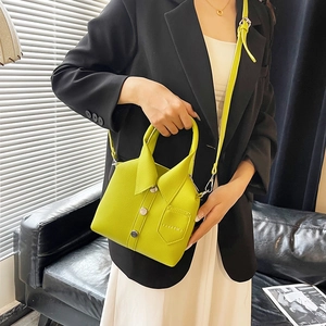 Neon yellow shirt-style handbag with metal buttons and lychee pattern leather