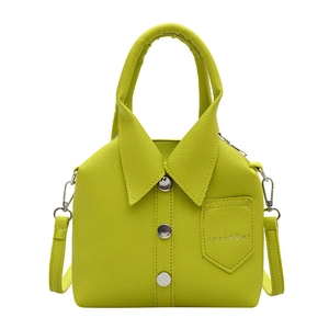 Lime green shirt-shaped crossbody bag with lychee pattern leather and silver buttons