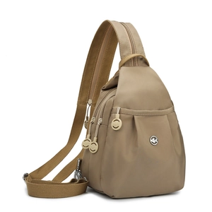 Mini khaki waterproof nylon chest bag for women with multi-zipper and anti-theft design